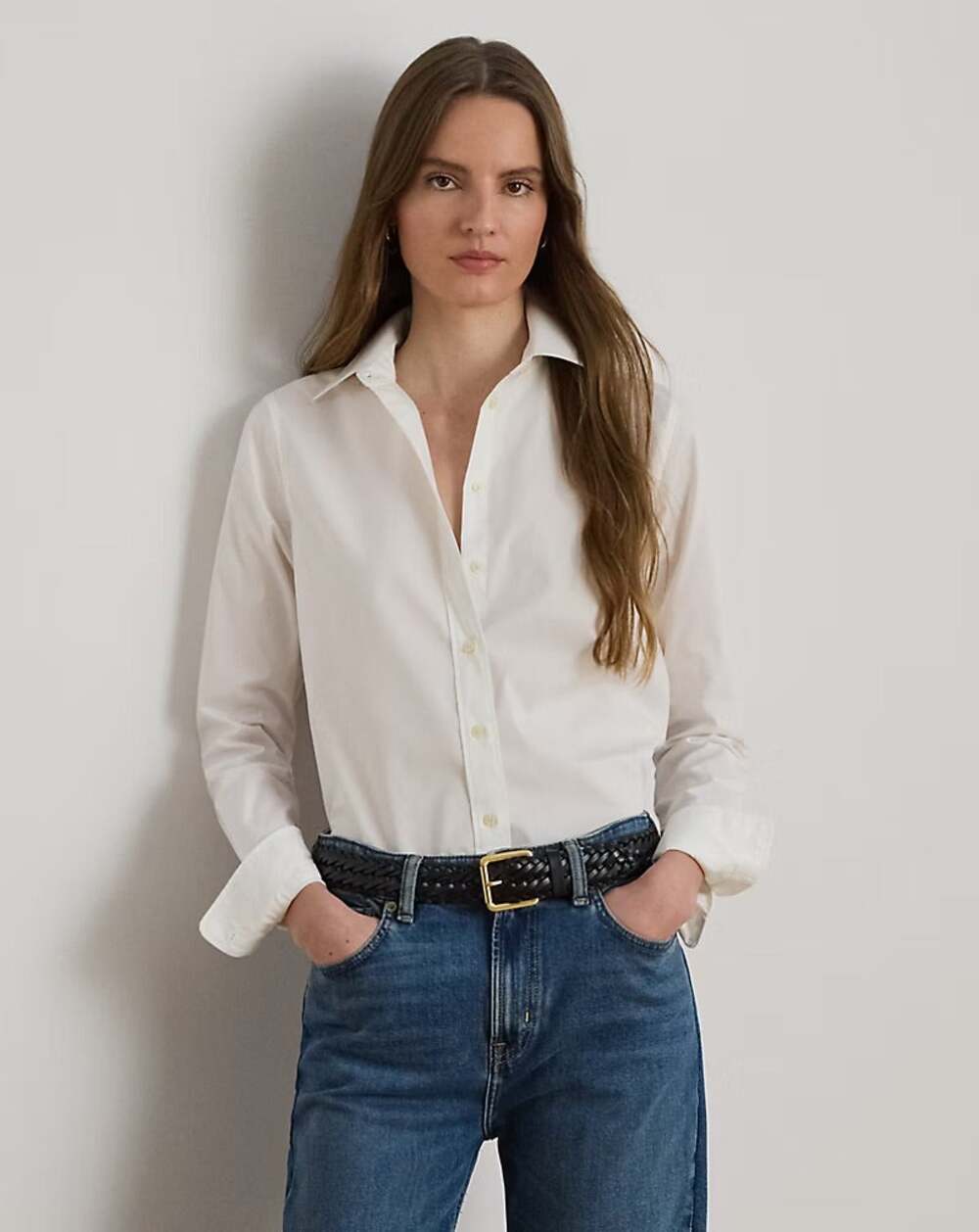 NWT Lauren Ralph Lauren White Button Down Shirt Blouse Petite Small PS